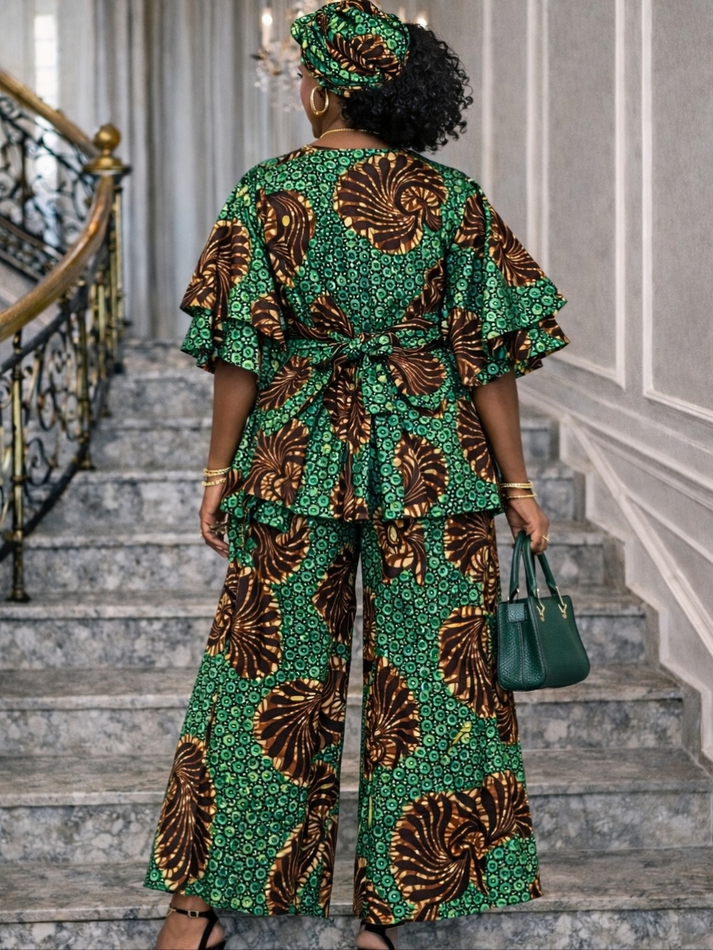 Free-Size African Print Wide-Leg Pants Blouse & Palazzo  - Fits M to 2XL - Picture 2 of 3